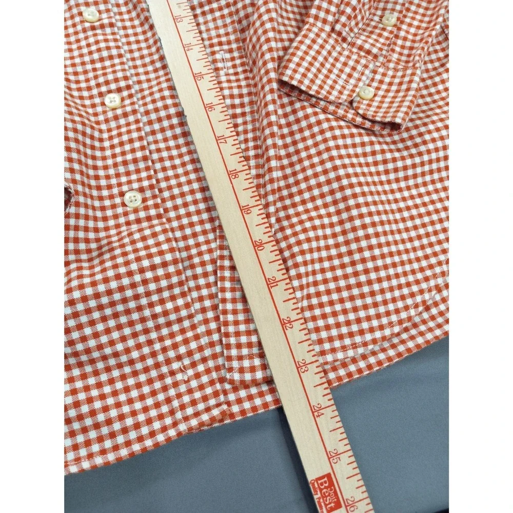 Ralph Lauren Kids Orange Gingham Button Down Shirt Size M 10-12 Cotton Pony Logo